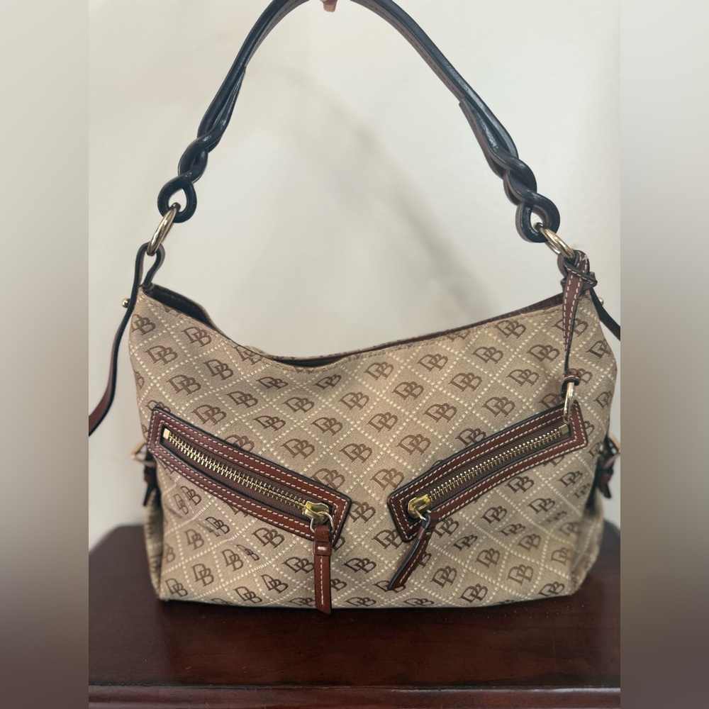Dooney & Bourke Medium Brown Signature print East/West Shoulder Bag